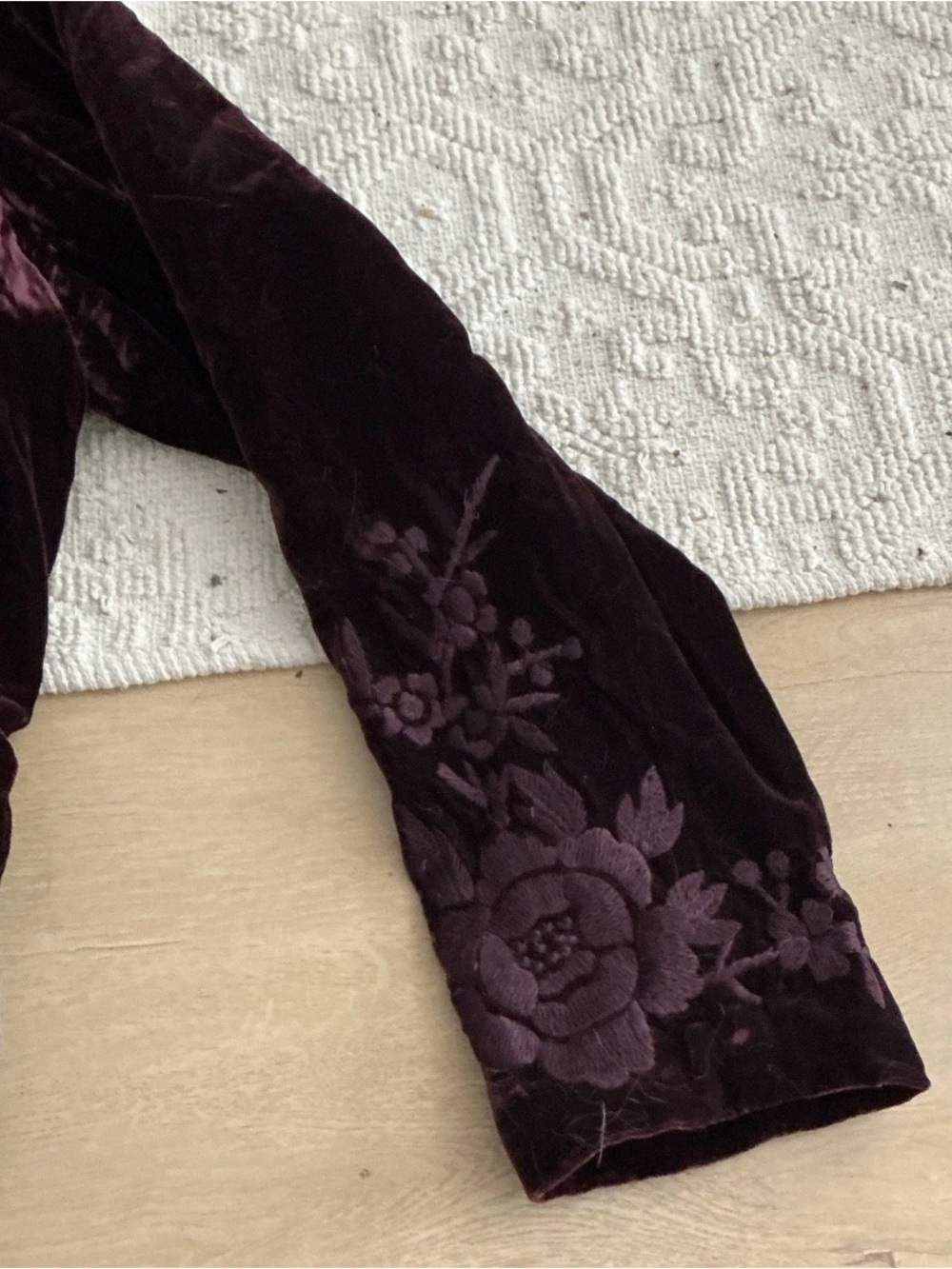Coldwater Creek Velvet Long Trench Coat in Deep Burgundy - Picture 7 of 7